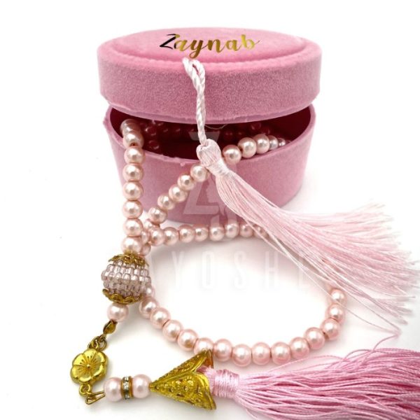 Pearl Tasbeeh With Personalized Case - Pink