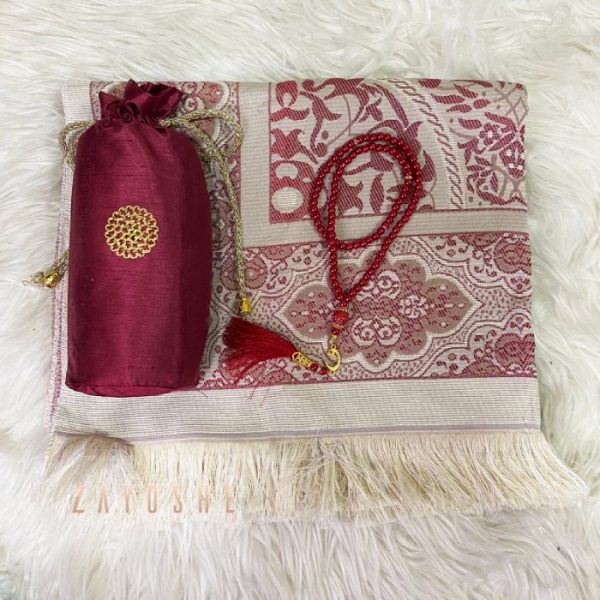 Prayer Rug With Pouch And Matching Tasbeeh - Maroon