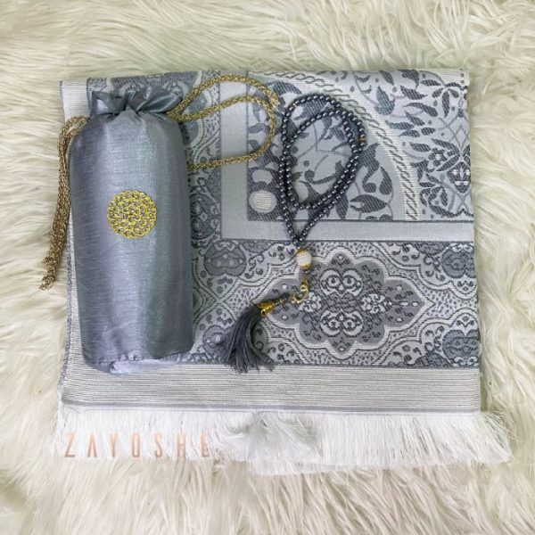Prayer Rug With Pouch And Matching Tasbeeh - Grey