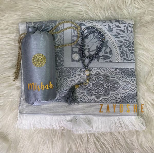 Prayer Rug With Pouch And Matching Tasbeeh - Grey