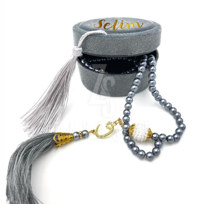 Pearl Tasbeeh With Personalized Case – Grey in Sharjah