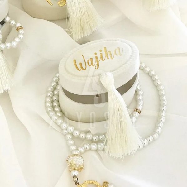 Pearl Tasbeeh With Personalized Case - White
