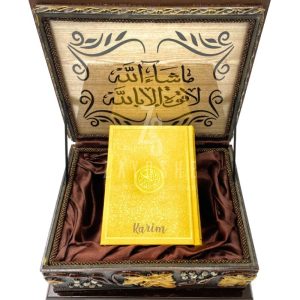 Wooden Quran Box + Yellow Rainbow Quran 12*17 cm