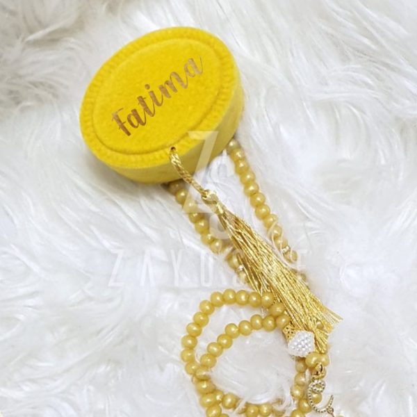 Pearl Tasbeeh With Personalized Case - Yellow