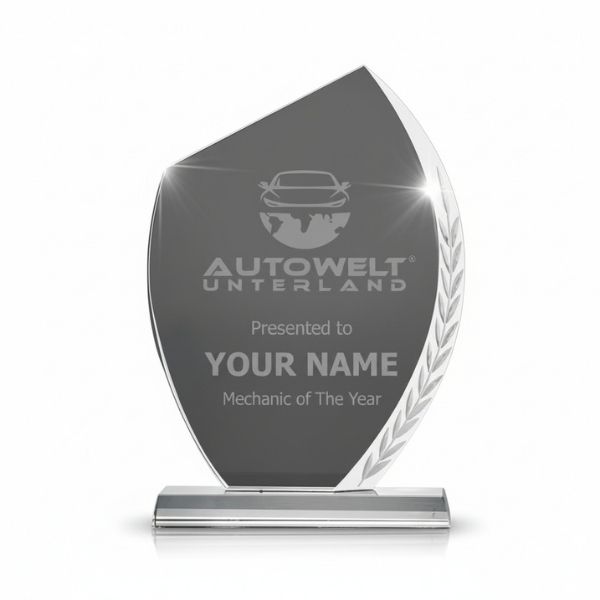 Customized Crystal Awards with Engraved Leaf Design