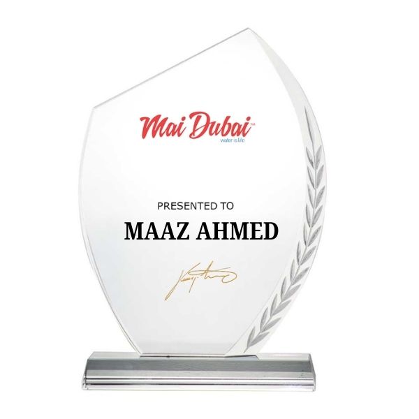 Customized Crystal Awards with Engraved Leaf Design