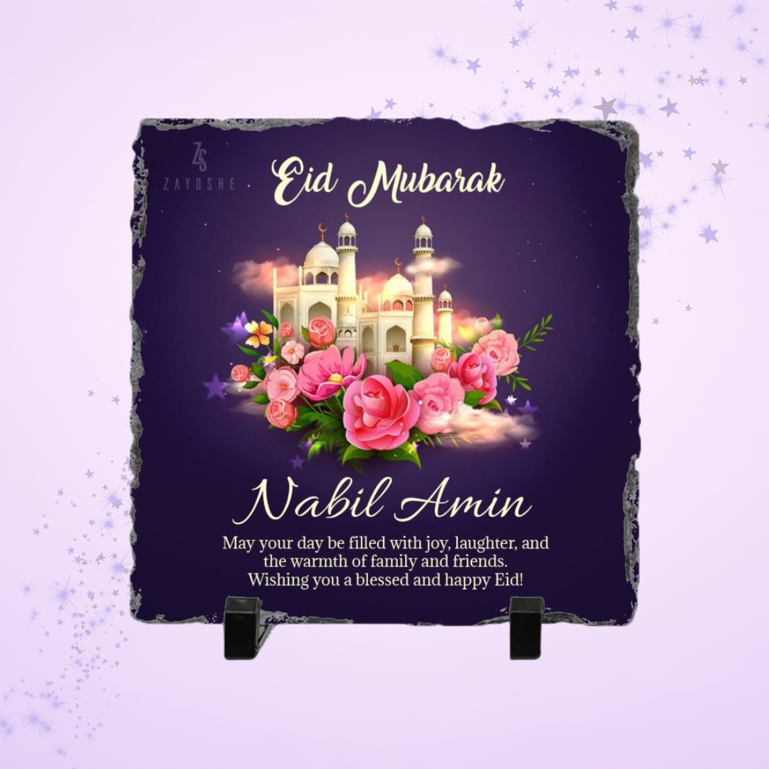 Eid Mubarak rock slate