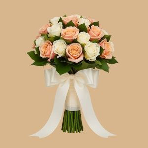 Handcrafted Peach & White Rose Bouquet