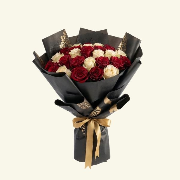 Midnight Gold Elegance Red & Ivory Roses