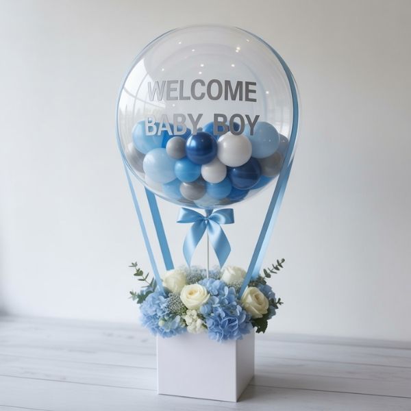 Newborn Baby Boy Blue Floral Balloon
