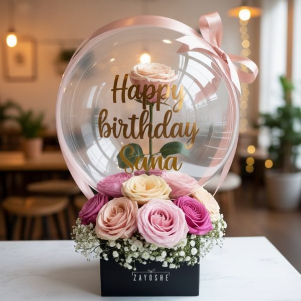 Personalized Birthday Rose Bubble Balloon