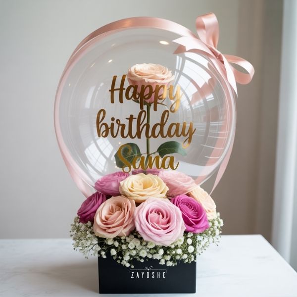 Personalized Birthday Rose Bubble Balloon