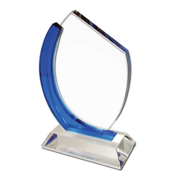 Personalized Glass Trophy with Blue Side Bar