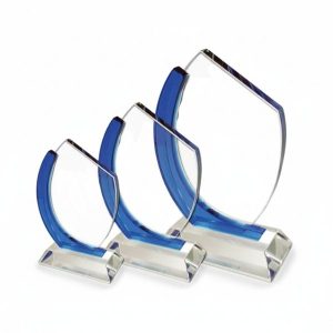 Personalized Glass Trophy with Blue Side Bar
