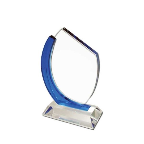 Personalized Glass Trophy with Blue Side Bar