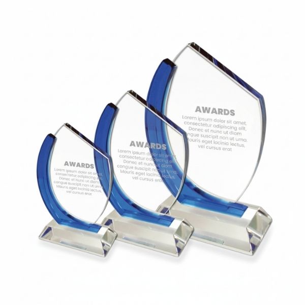 Personalized Glass Trophy with Blue Side Bar