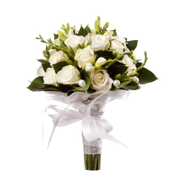Pure White Rose Pearl Bridal Bouquet