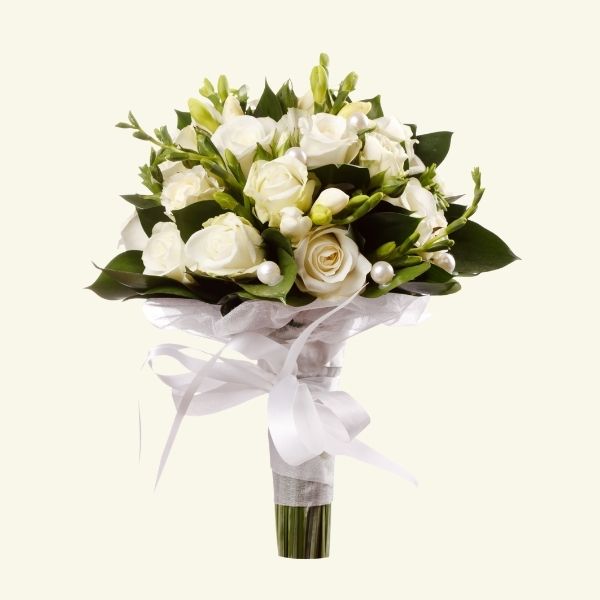 Pure White Rose Pearl Bridal Bouquet