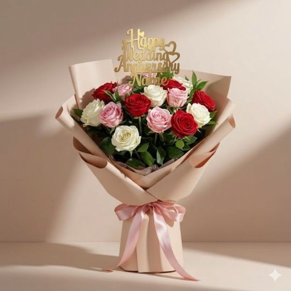 Royal Red & Ivory Roses Bouquet