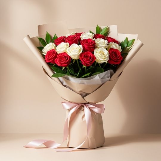 Royal Red & Ivory Roses Bouquet