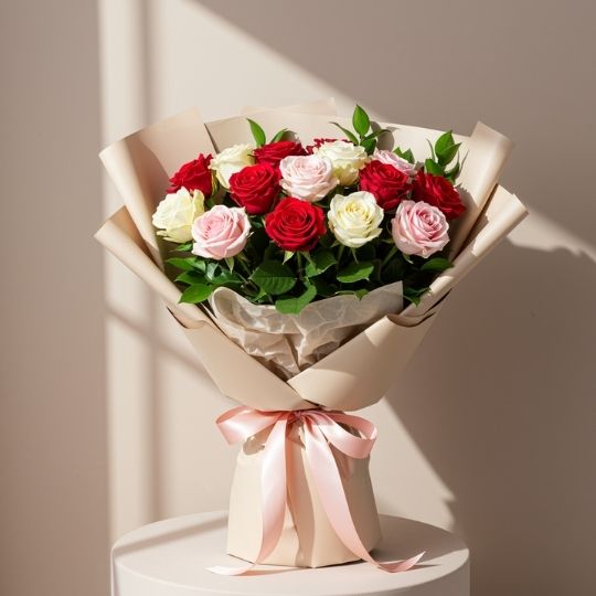 Royal Red & Ivory Roses Bouquet