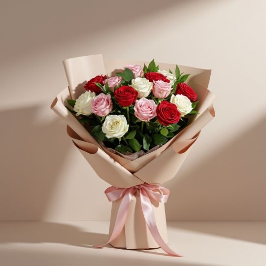 Royal Red & Ivory Roses Bouquet