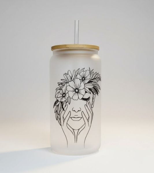 Frosted Glass Bottle with Straw