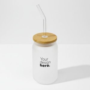 Frosted Glass Bottle with Straw