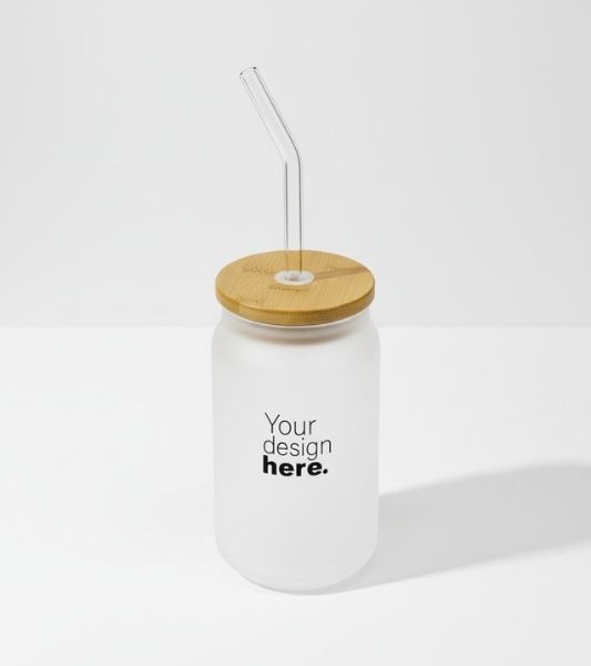 Frosted Glass Bottle with Straw