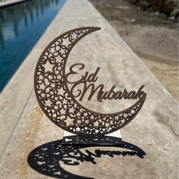 Modern Islamic Eid Mubarak Wooden Desk Sign