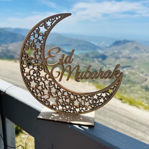 Modern Islamic Eid Mubarak Wooden Desk Sign