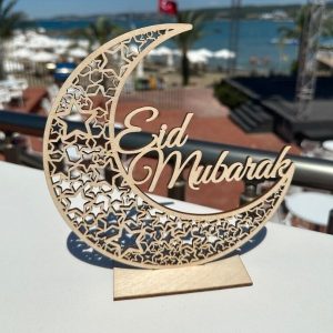 Modern Islamic Eid Mubarak Wooden Desk Sign