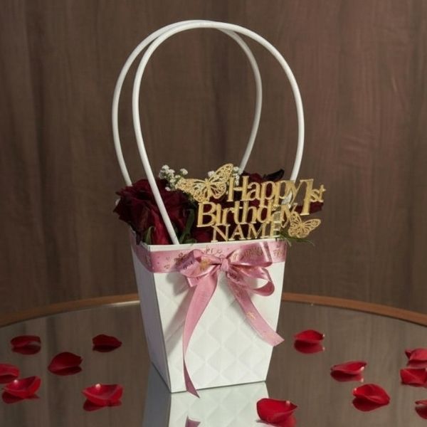 Customized Floral Happy Birthday Basket