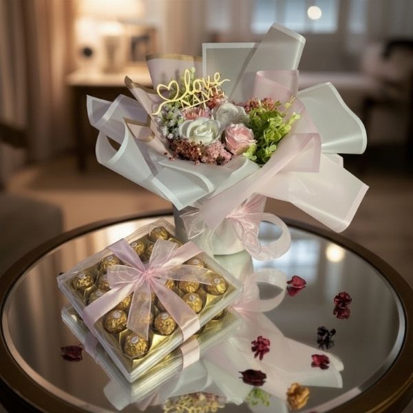 Customized Flower Bouquet with Chocolate Gift Set