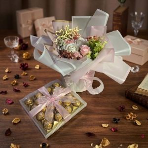 Customized Flower Bouquet with Chocolate Gift Set