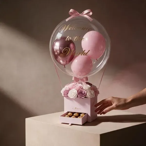 New Born Baby Girl Balloon with Chocolates 1 New Born Baby Girl Balloon with Chocolates