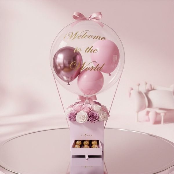 New Born Baby Girl Balloon with Chocolates