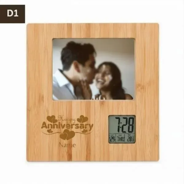 Bamboo Anniversary Digital Frame with Digital Clock (4) Bamboo Anniversary Digital Frame with Digital Clock