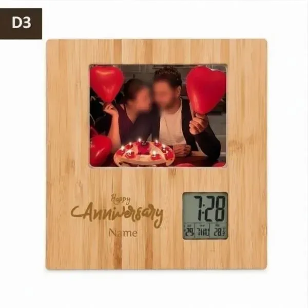 Bamboo Anniversary Digital Frame with Digital Clock (6) Bamboo Anniversary Digital Frame with Digital Clock