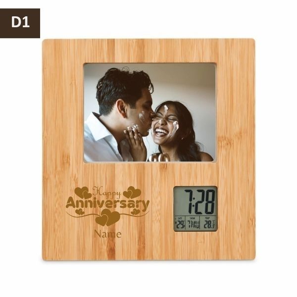 Bamboo Anniversary Digital Frame with Digital Clock