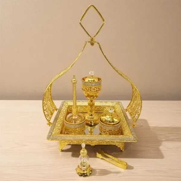 Luxurious Metal Incense Burner Set Oud Bakhoor and Perfume Holder