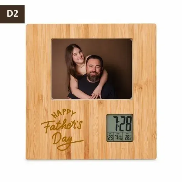 Personalized Father’s Day Bamboo Photo Frame with Digital Clock