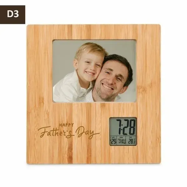 Personalized Father’s Day Bamboo Photo Frame with Digital Clock