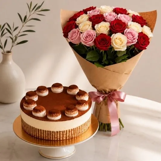 Premium Celebration Roses & Cake Combo Premium Celebration Roses & Cake Combo