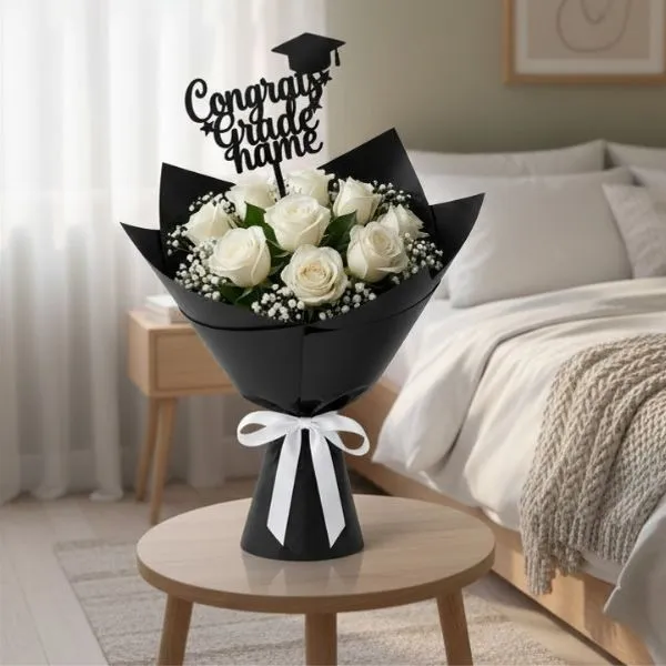 Custom Graduation White Roses Bouquet - Flowers gift from ZAYOSHE in Maleha Street, Sharjah, UAE - image 3