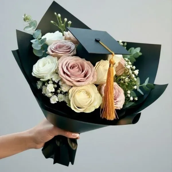 Mixed Roses Bouquet with Grad Hat