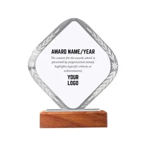 Personalized Diamond Crystal Plaque with Laurel Engraving