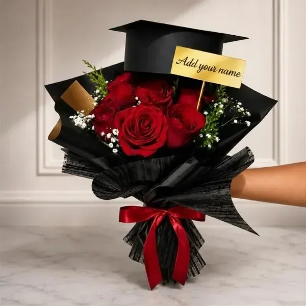 Personalized Graduation Roses with Grad Hat