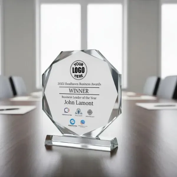 Personalized Octagon Crystal Plaque with Beveled Edges