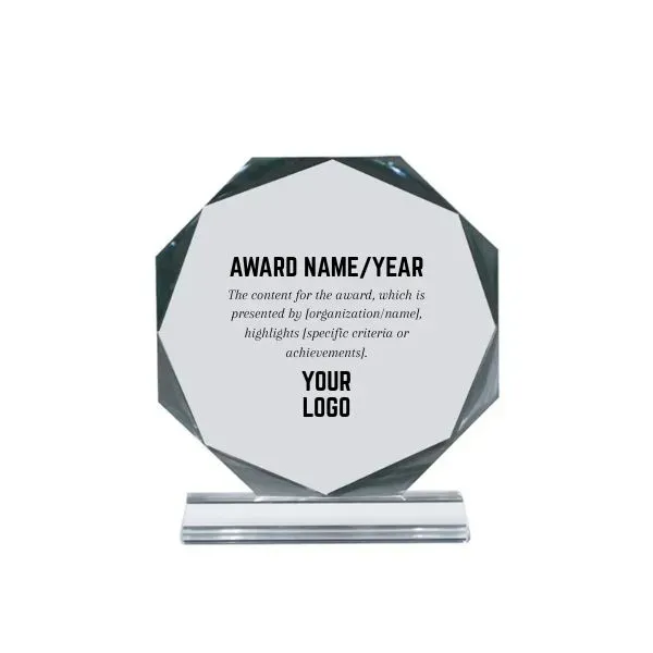 Personalized Octagon Crystal Plaque with Beveled Edges
